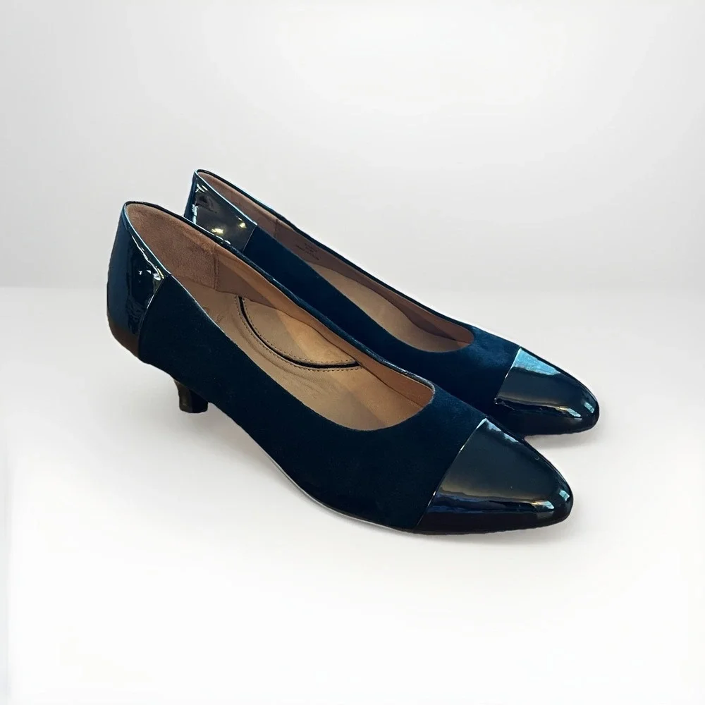 L'Amour Des Pieds LDP Women's Kishita Black Suede Patent Leather Size 9.5 Heels